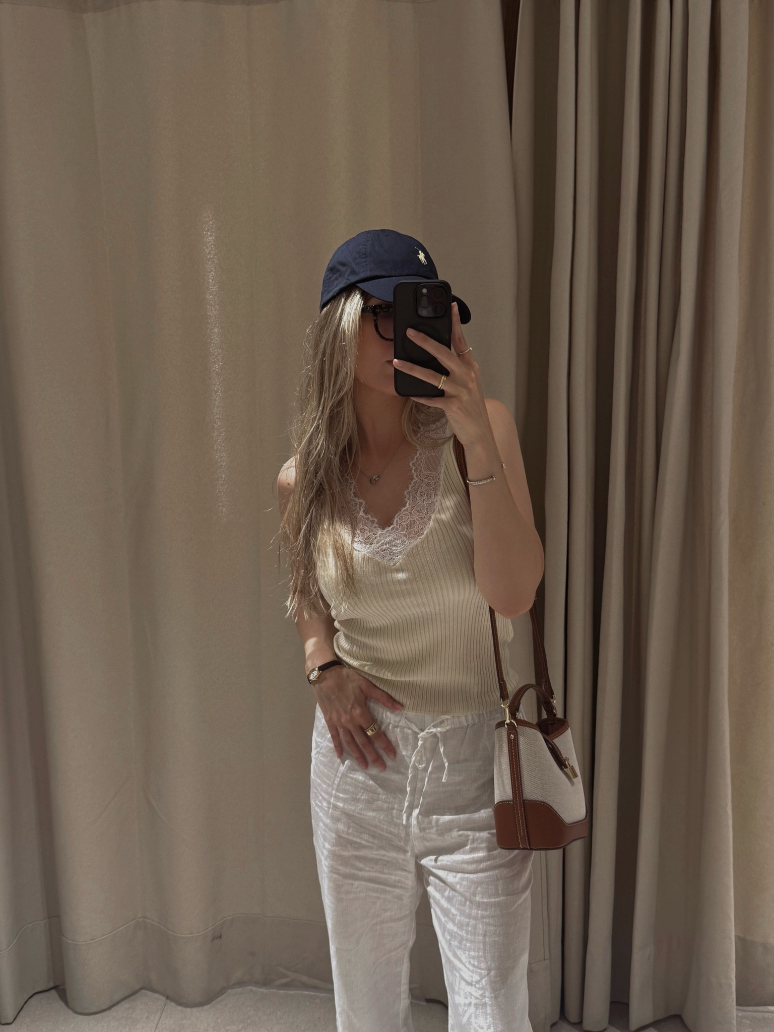 Lace tank 
White linen pants #reformation 
Ralph Lauren hat 
Bucket bag #mango
#ltkfind #ltksale #connecticut

#LTKootd #LTKgrwm