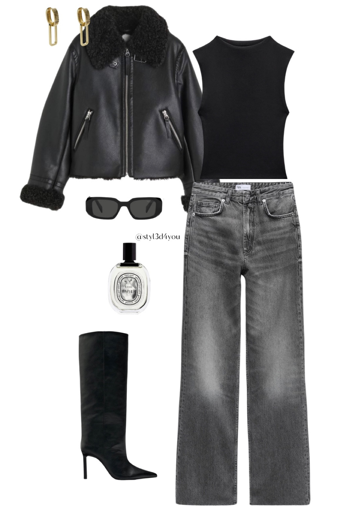 Jeans, top, and boots from Zara