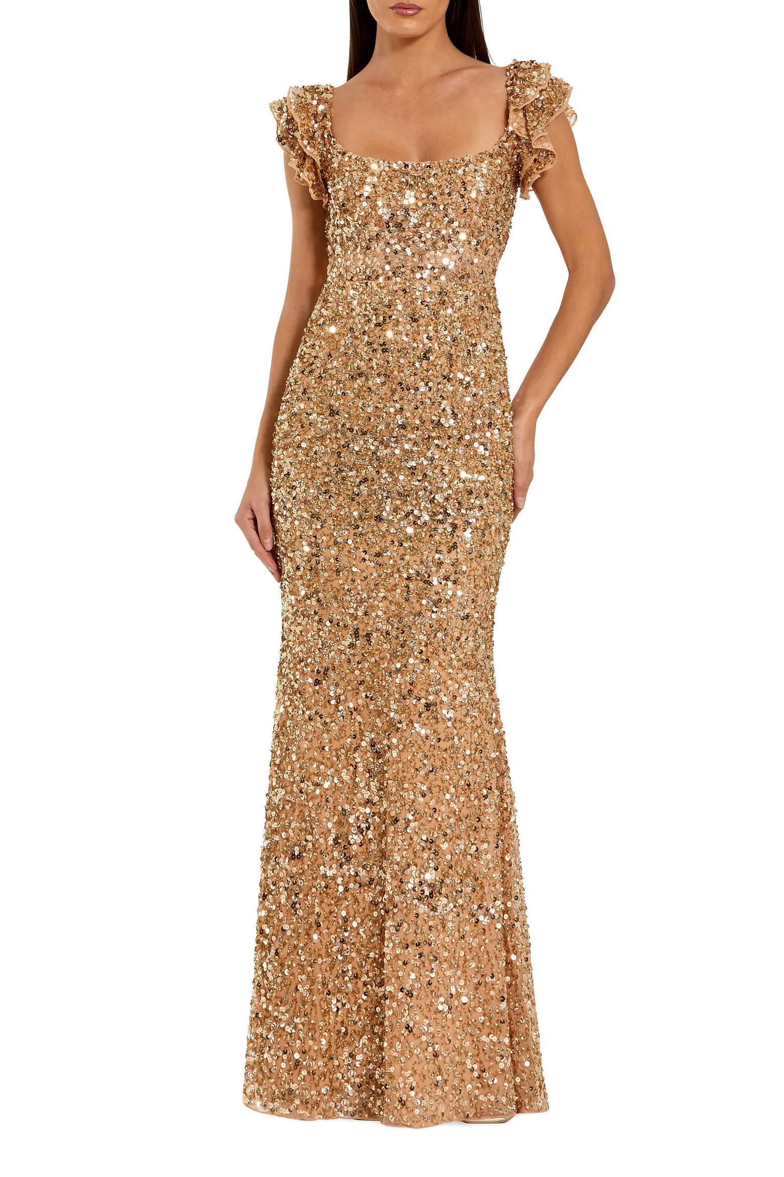 Mac Duggal Sequin Mesh Ruffle Sleeve Trumpet Evening Gown (Women) | Nordstrom | Nordstrom