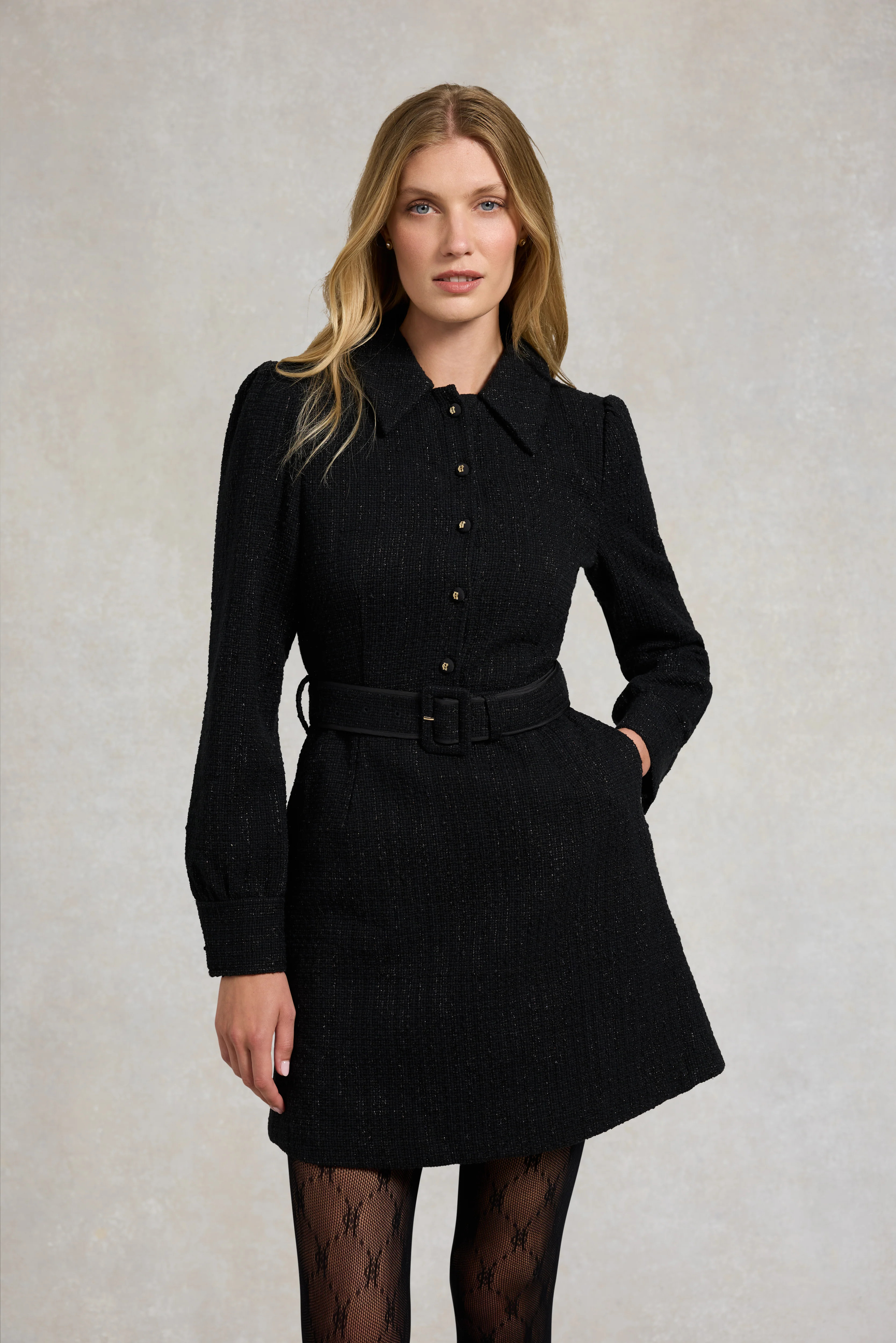 Alice Collared Mini Dress (Black Sparkle) | Holland Cooper