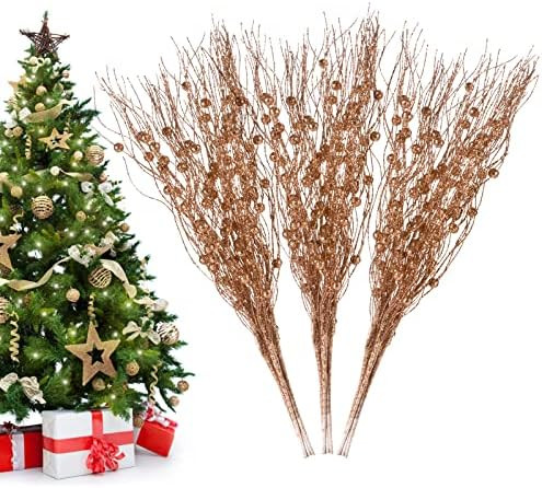 Christmas Artificial Glitter Berry Stem Decorations Decorative Bead Sticks Xmas Picks Glittery Tw... | Amazon (US)