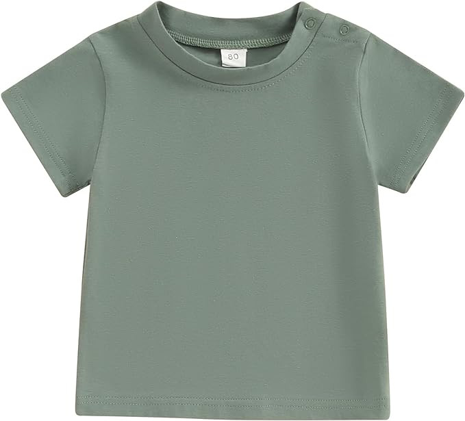Toddler Baby Boy Girl Short Sleeve Crew Neck T Shirt Pullover Sweatshirt Summer Basic Tee Solid C... | Amazon (US)