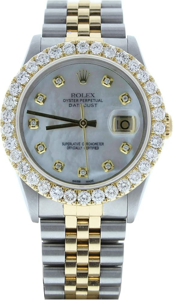 Rolex Datejust 36mm Watch 16233 Custom Mother of Pearl Diamond Dial & 3CT Diamond Bezel (Preowned) | Amazon (US)
