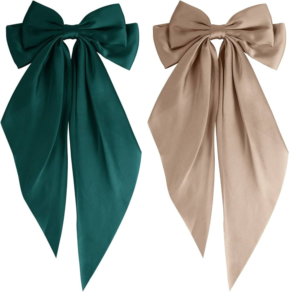 2 PCS Bow Hair Clips for Women, Soft Long Tail Large Bow Hair Slides, Metal Spring Clip Vintage S... | Amazon (US)