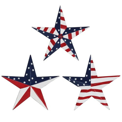 YEAHOME 4th of July Decorations Outdoor, 3 PCS Metal Star Wall Art for Fourth of July Decor, Blue Red White Patriotic Decor Memorial Day Decorations for Outdoor Garden | Amazon (US)