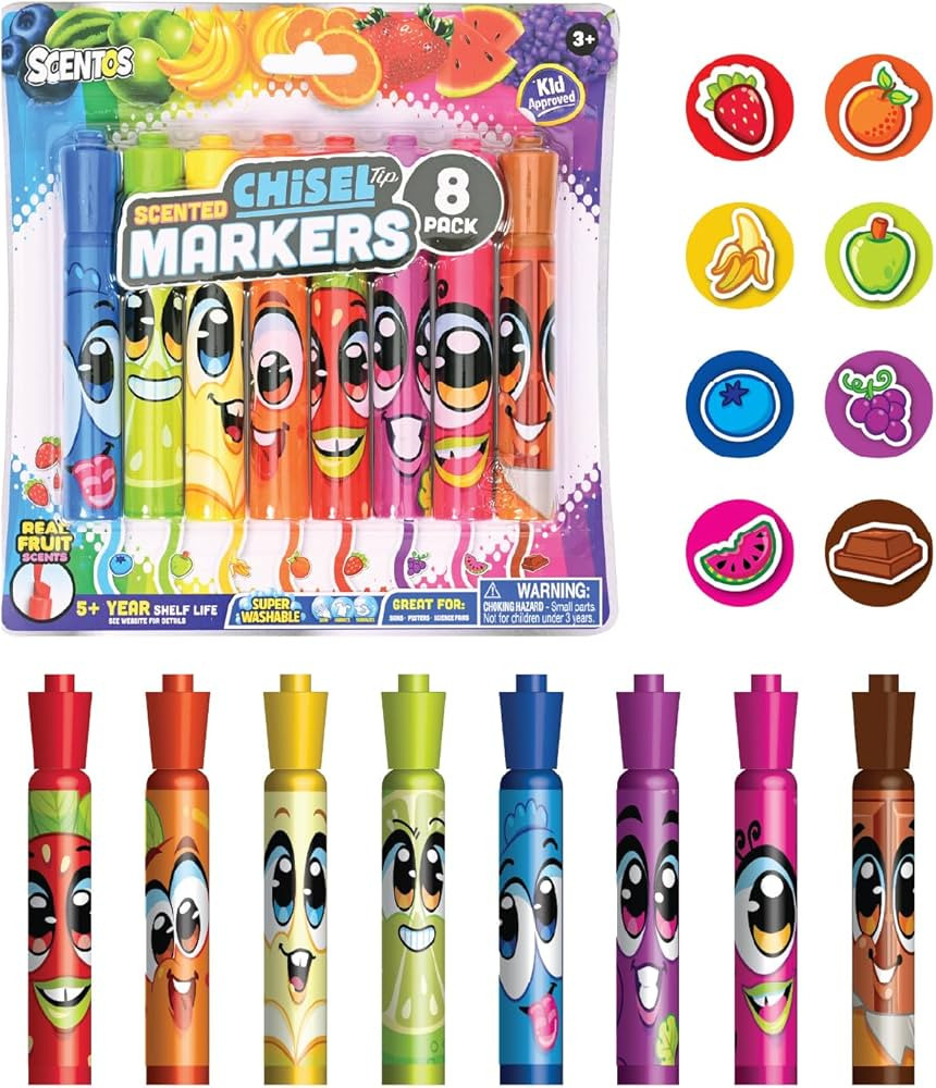 Scentos Fruit Scented Chisel Tip Markers, 8 Pack, Kid Approved, Super Washable, for Posters and S... | Amazon (US)