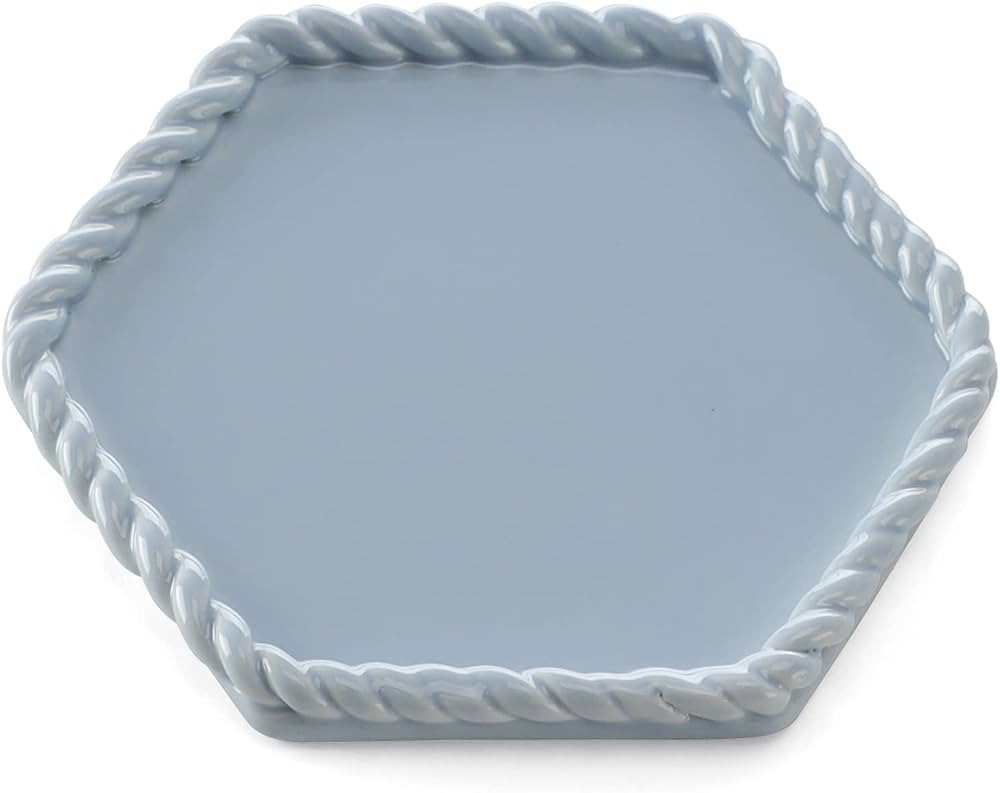 VINCOMIC Ceramic Ring Trinket Dish with Handmade Braid Edges-Hexagon Jewery Tray for Rings,Blue,V... | Amazon (US)