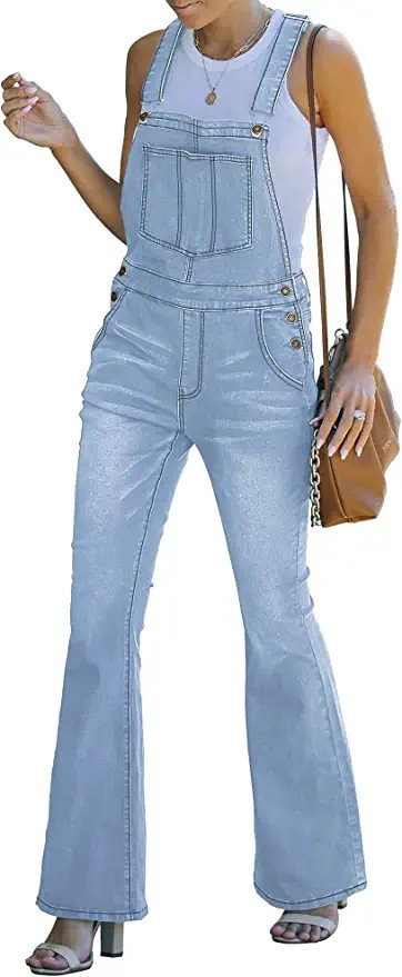 Amazon.com: luvamia Women's Casual Denim Bib Overalls Baggy Classic Bell Bottoms Flared Jean Pant... | Amazon (US)