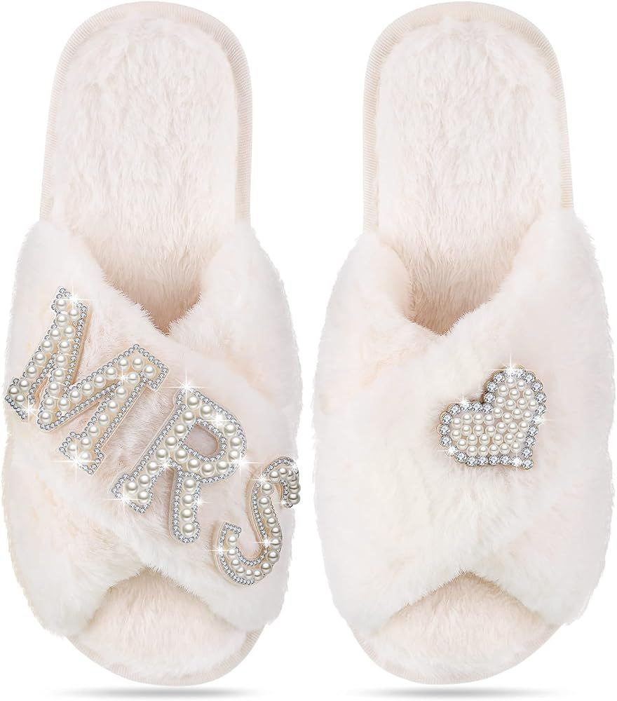 Xtinmee Womens Bride Slippers for Wedding White Soft Bridal Slippers Open Toe Slippers for Bridal... | Amazon (US)