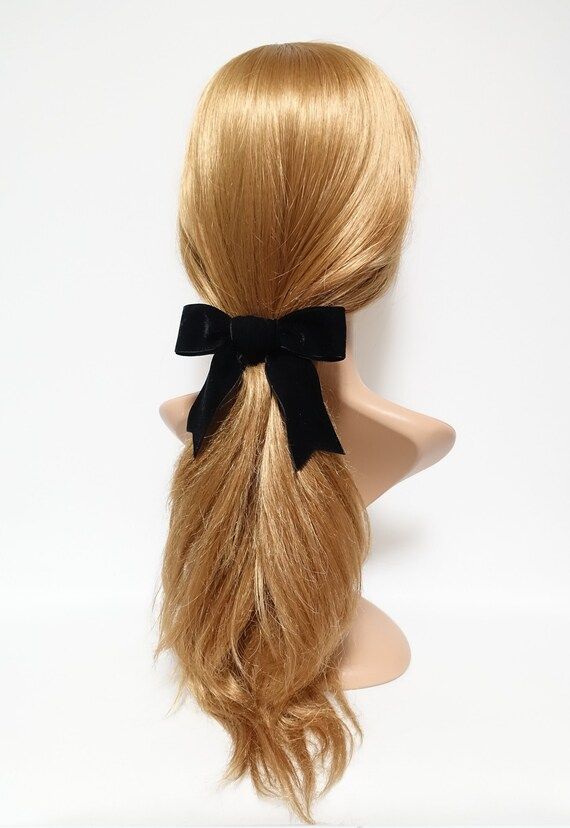 moderate black velvet tail bow french barrette 2 prong hair clip basic hair clip for women | Etsy (US)