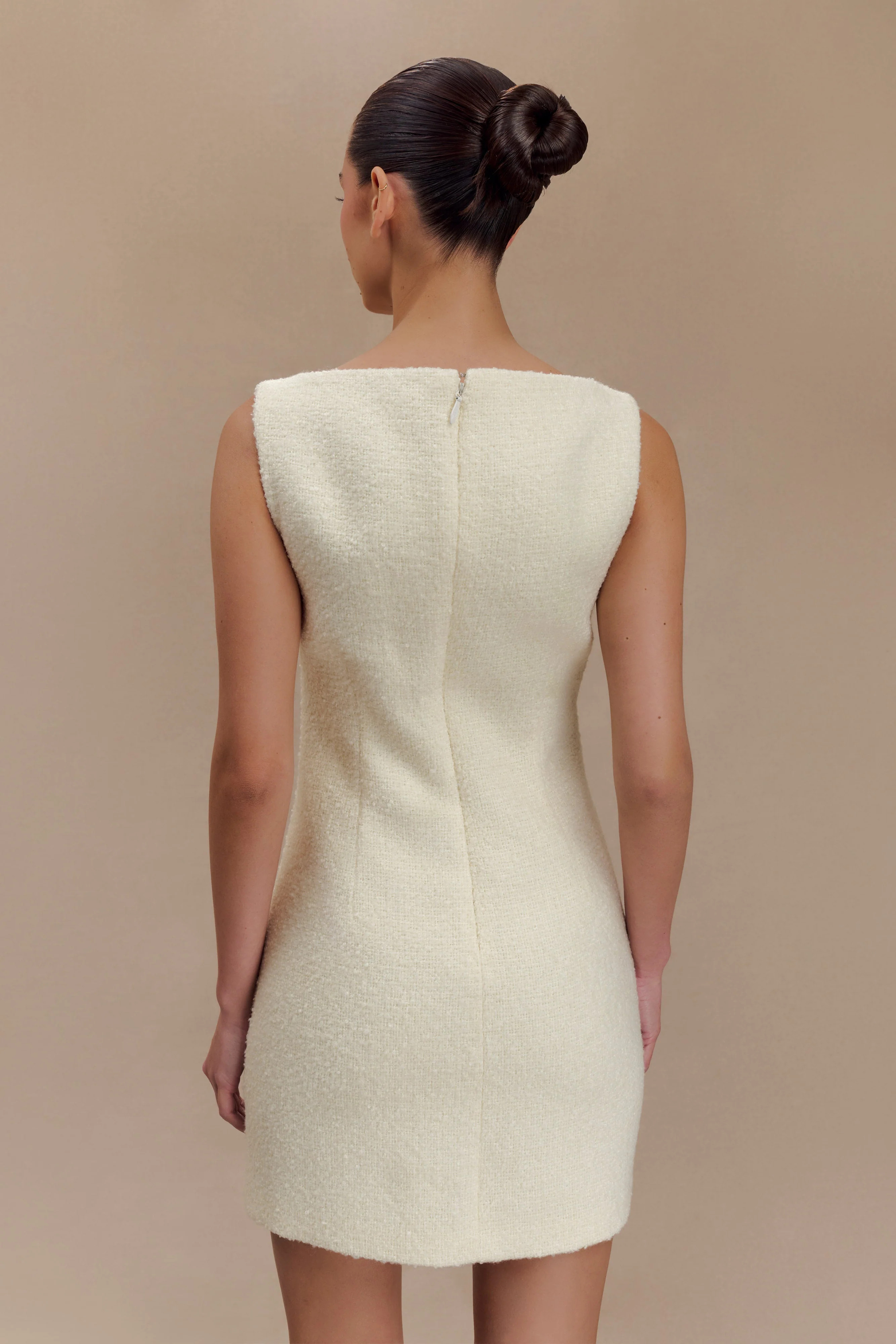 Textured Boucle Mini Dress - Ivory | MESHKI US