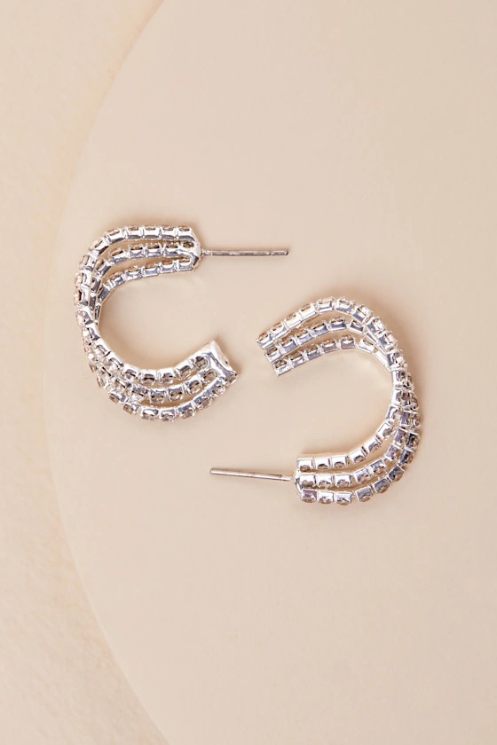 Beste Silver Rhinestone Layered Hoop Earrings | Lulus