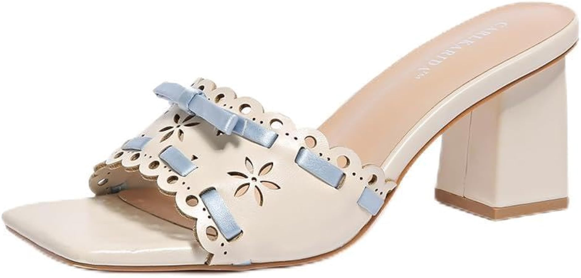 Women's Heeled Sandals Open Toe Mules Glossy Chunky Heels Casual Dress Shoes | Amazon (US)