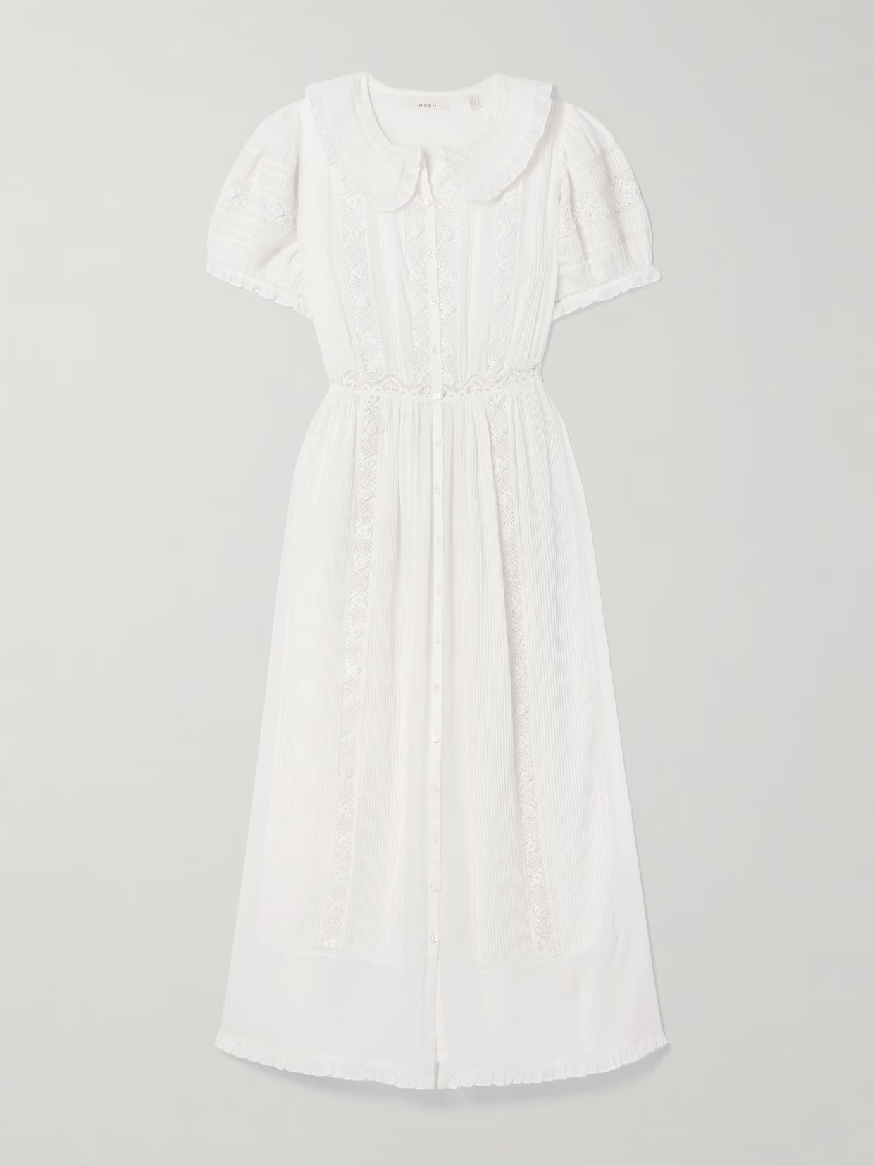 DÔEN - Phoebe Lace-trimmed Pintucked Organic Cotton-voile Midi Shirt Dress - White | NET-A-PORTER (US)
