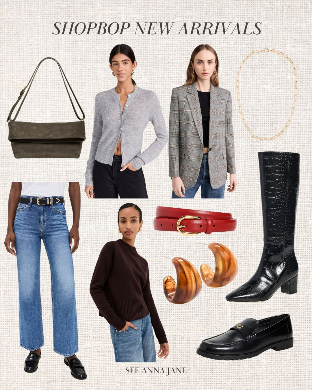 Shopbop New Arrivals -- Knee high black boots, loafers, plaid blazer, cardigan  

 #LTKSeasonal #LTKShoeCrush #LTKItBag