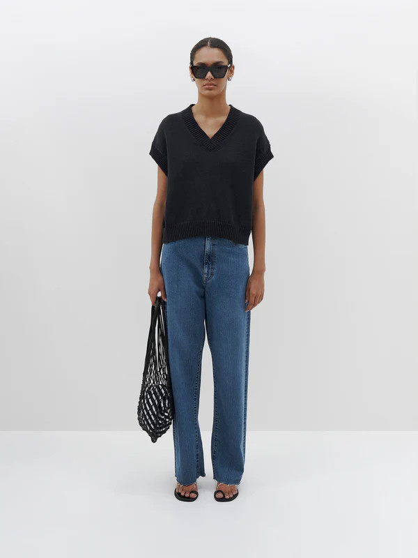 cotton linen v neck boxy vest | Bassike