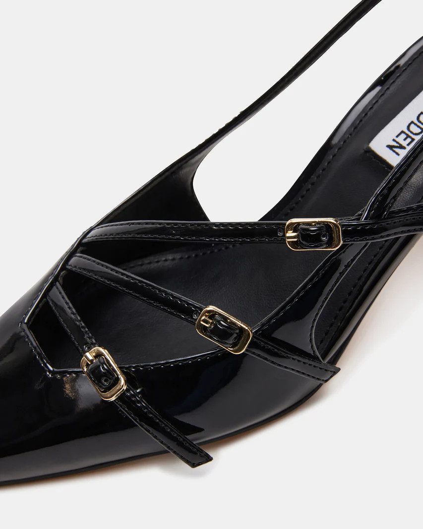 LIANA Black Patent Slingback Pointed Toe Low Heel | Women's Heels | Steve Madden (US)