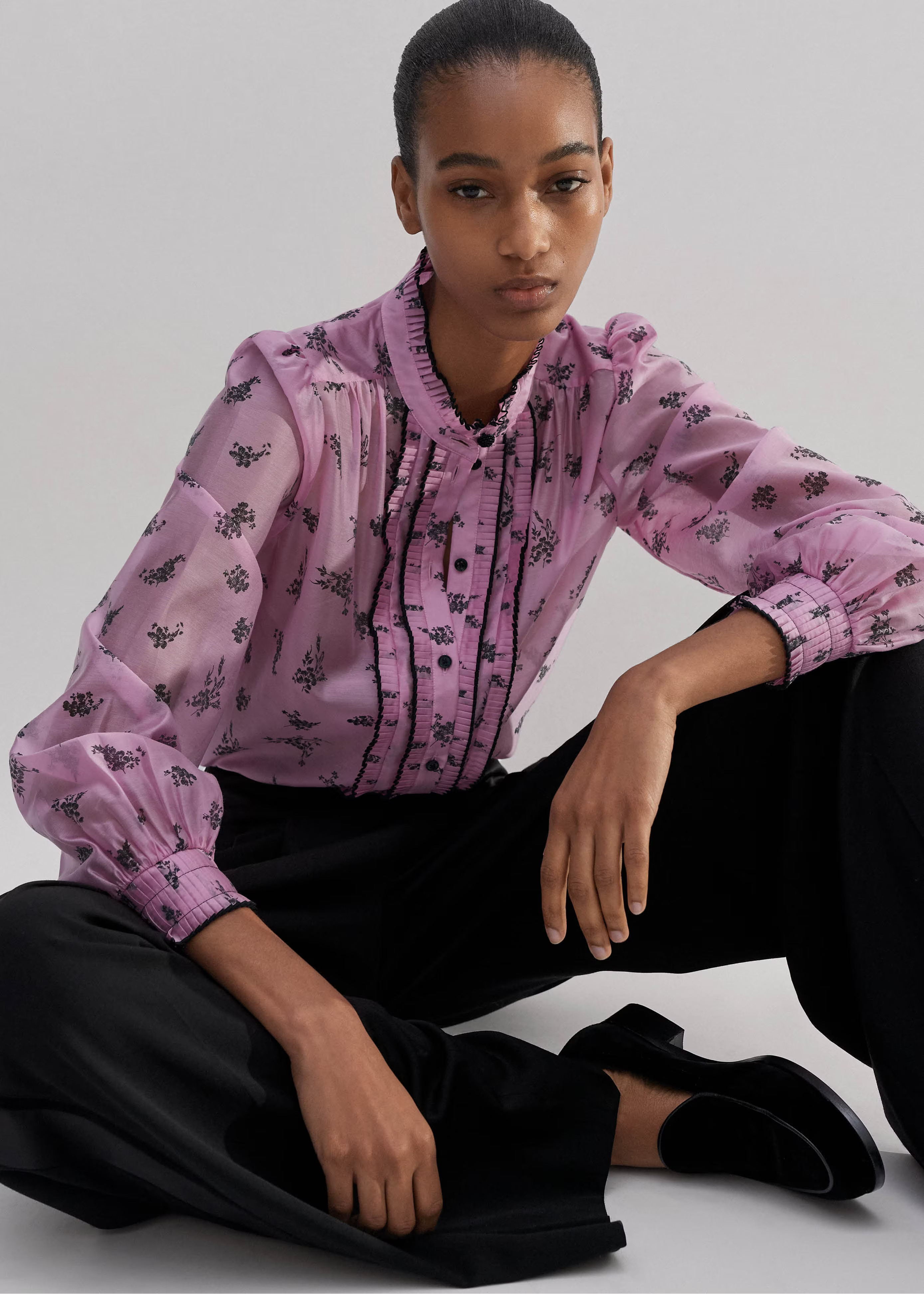 Women's Pink Scattered Floral Print Blouse + Cami | ME+EM | ME+EM US