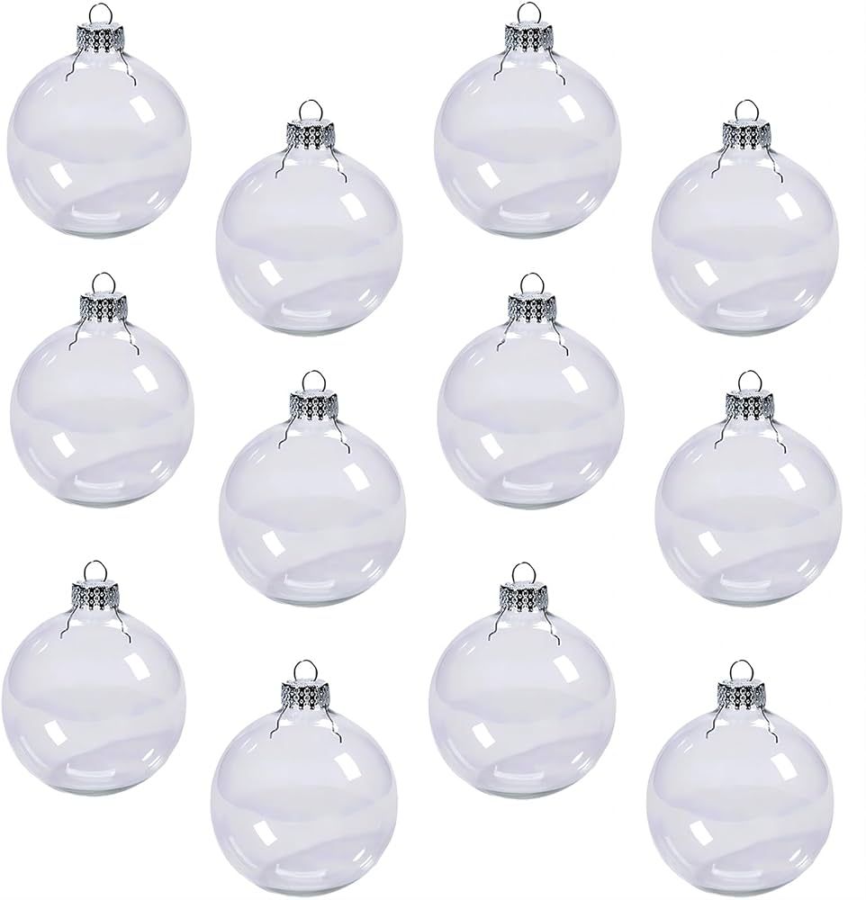 12 Pcs Clear Plastic Fillable Ornament Balls,2.36Inch Christmas DIY Baubles for Christmas, Hallow... | Amazon (US)