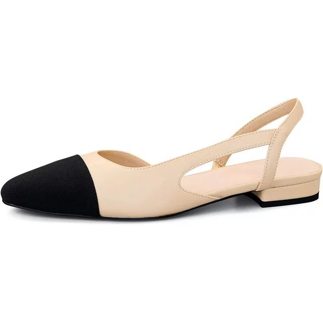 Slingback Flats for Women, Round Toe Low Heel Sandals Fashion Splicing Dress Shoes for Women | Walmart (US)