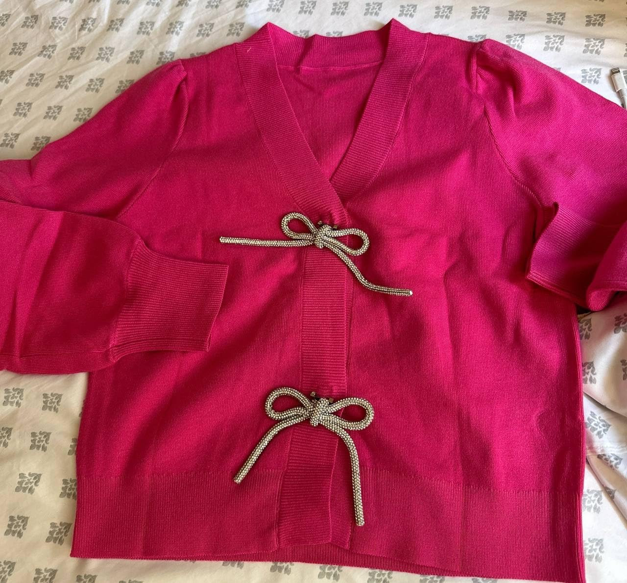 Saodimallsu Womens Puff Long Sleeve Sweaters V Neck Cropped Bow Button Front Cozy Knit Cardigan S... | Amazon (US)