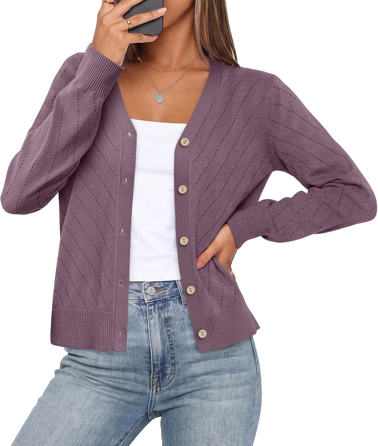 WIHOLL Cardigan Sweaters for Women Lightweight Long Sleeve V Neck Top Shrug | Amazon (US)