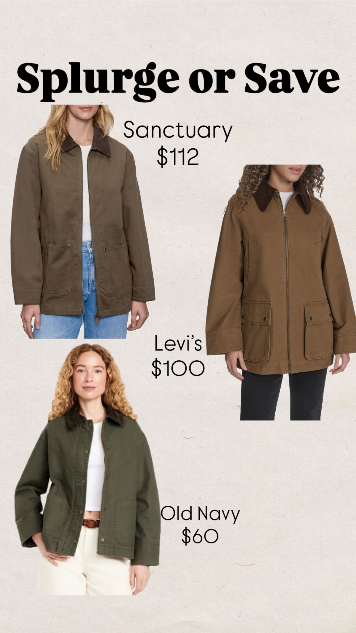 Splurge or save barn jacket
Old navy
Fall style
Fall outfit
Autumn

#LTKFindsUnder100 #LTKFindsUnder50 #LTKStyleTip