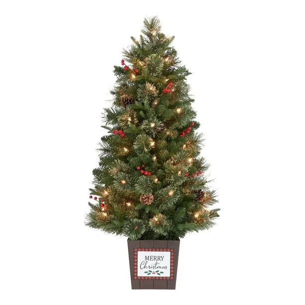 Holiday Time 3.5ft Pre-Lit Cashmere Potted Christmas Tree, Green, 3.5', Clear - Walmart.com | Walmart (US)