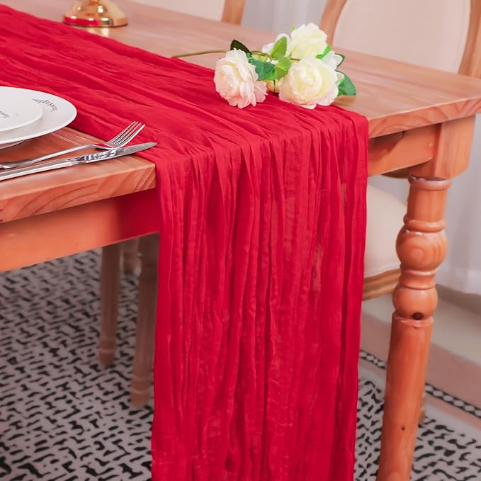Snowkingdom 13Ft Red Cheesecloth Table Runner, 160inch Long Cheese Cloth Boho Gauze Table Runner ... | Amazon (US)