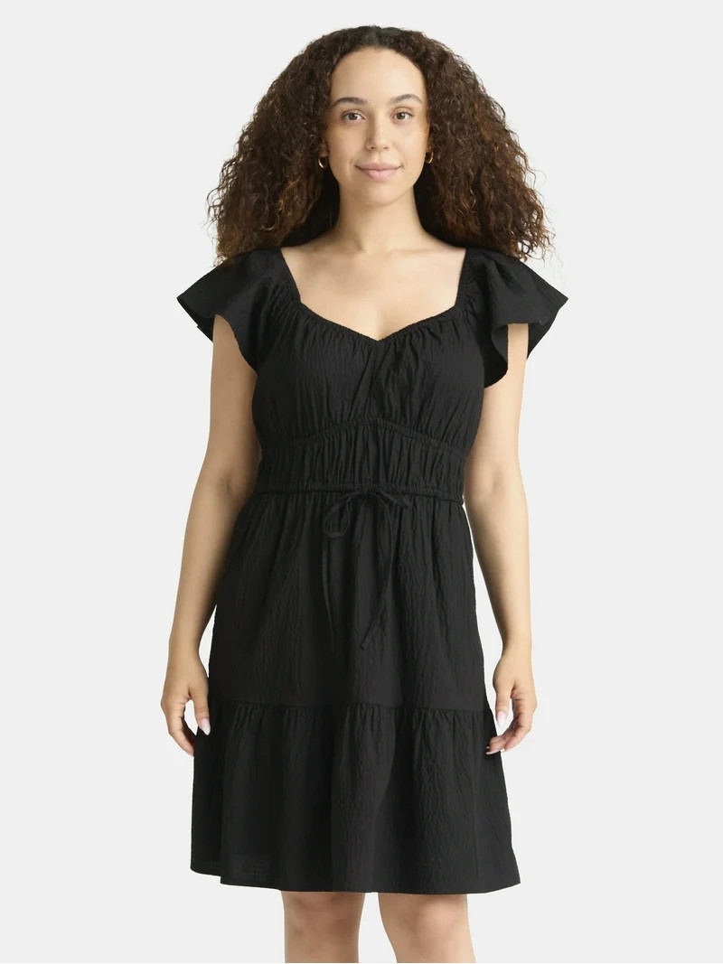 Time and Tru Women's Sweetheart Mini Dress with Flutter Sleeves, Sizes XS-3XL | Walmart (US)