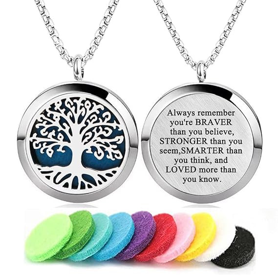 Aromatherapy Essential Oil Diffuser Necklace Tree of Life Pattern Stainless Steel Locket Pendant | Amazon (US)