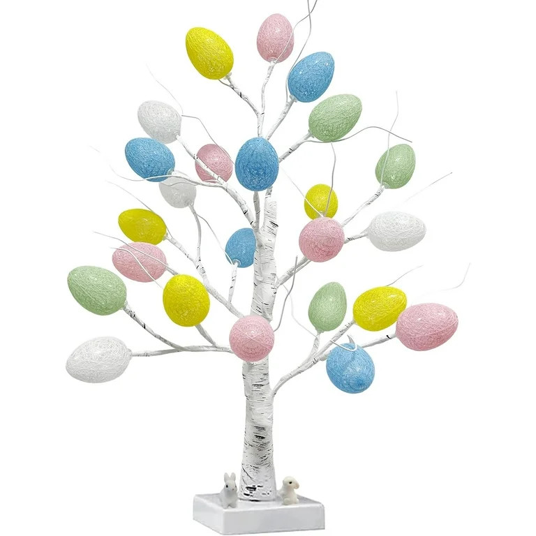 Easter Decorations,  Lighted Easter Egg Tree Tabletop 21-inch Artificial Birch Tree Lights Includ... | Walmart (US)