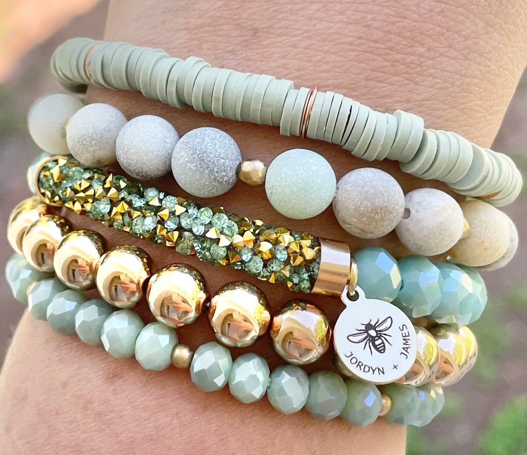 Beaded Bracelet Set / Set of Five / Natural Glass Beads - Etsy | Etsy (US)