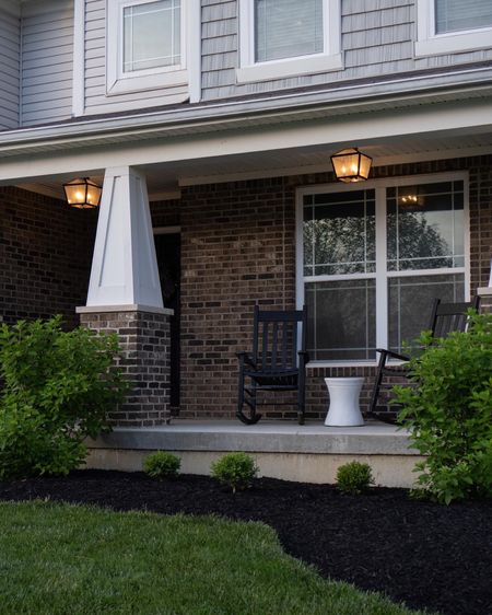 Exterior lights, rocking chairs, and outdoor accent table 

#LTKSeasonal #LTKhome #LTKfamily