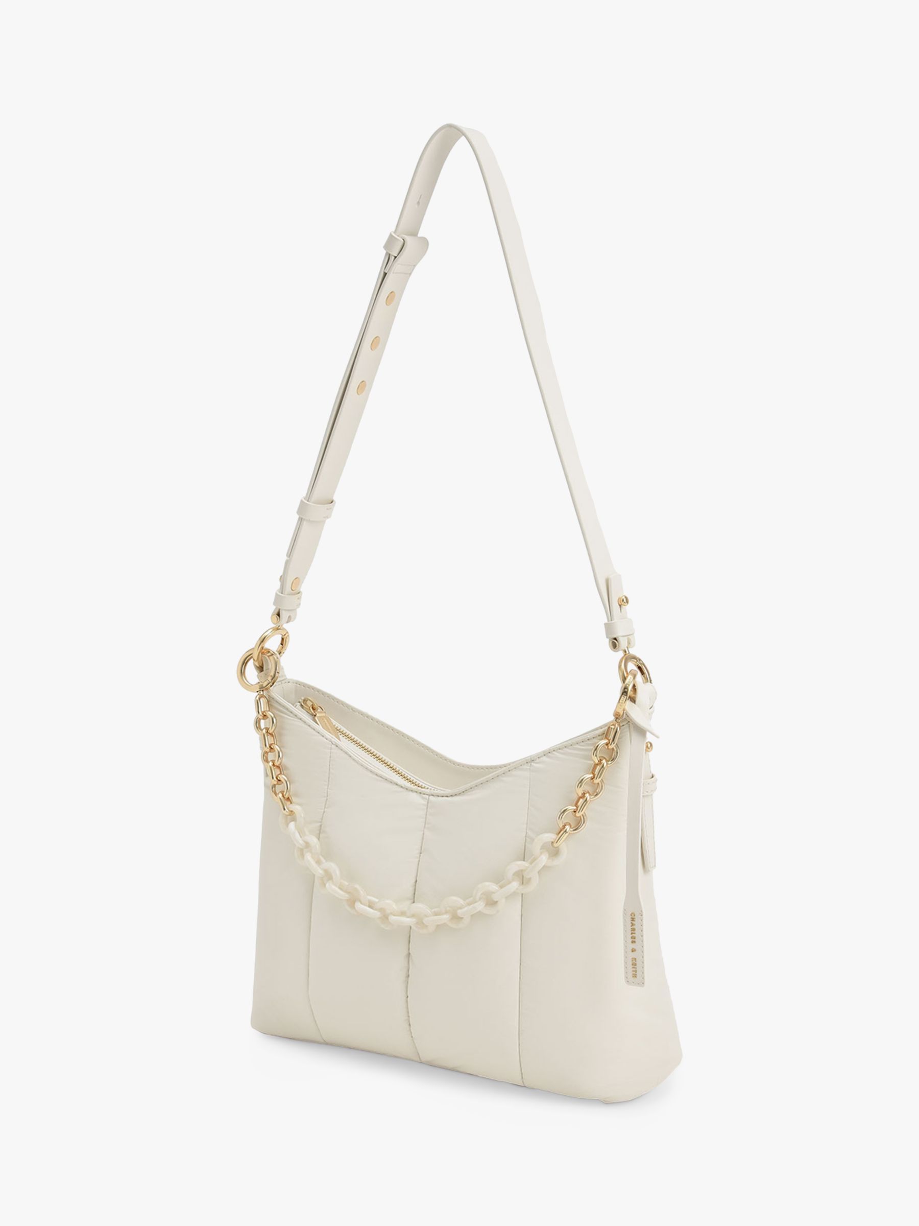 CHARLES & KEITH Aralia Two-Tone Chain Handle Faux Leather Shoulder Bag, Cream | John Lewis (UK)