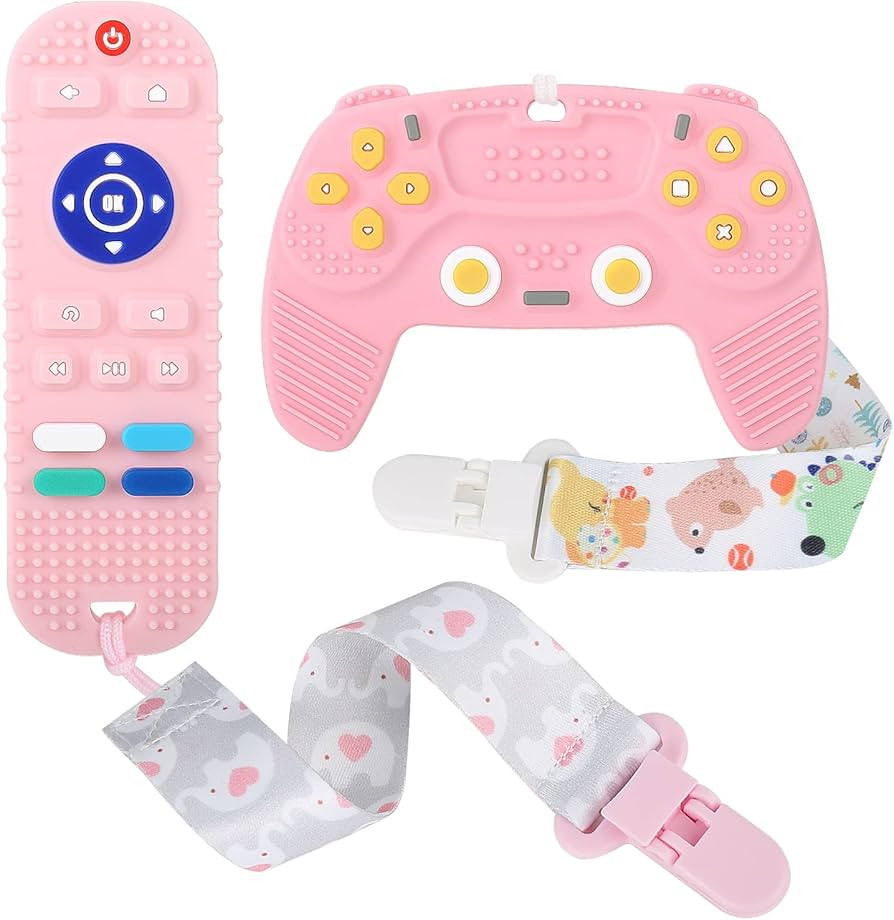 Remote Teether for Baby, 2Pcs Silicone Teething Toys for Infant Toddler 0-12 Months, Game Control... | Amazon (US)