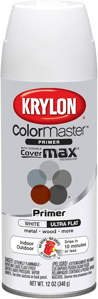 Krylon K05131507 ColorMaster Paint + Primer, Ultra Flat Primer, White, 12 oz. | Amazon (US)