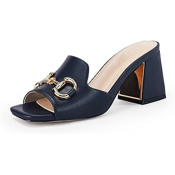 gihubafuil Women's Sandals Peep Toe Slides Chunky Heel Mules Single Band Comfort Slip-on Shoes wi... | Amazon (US)