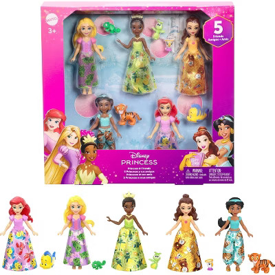 Disney Princess and Friends Set with 5 Small Dolls in Sparkling Outfits and 5 Friend Figures | Target