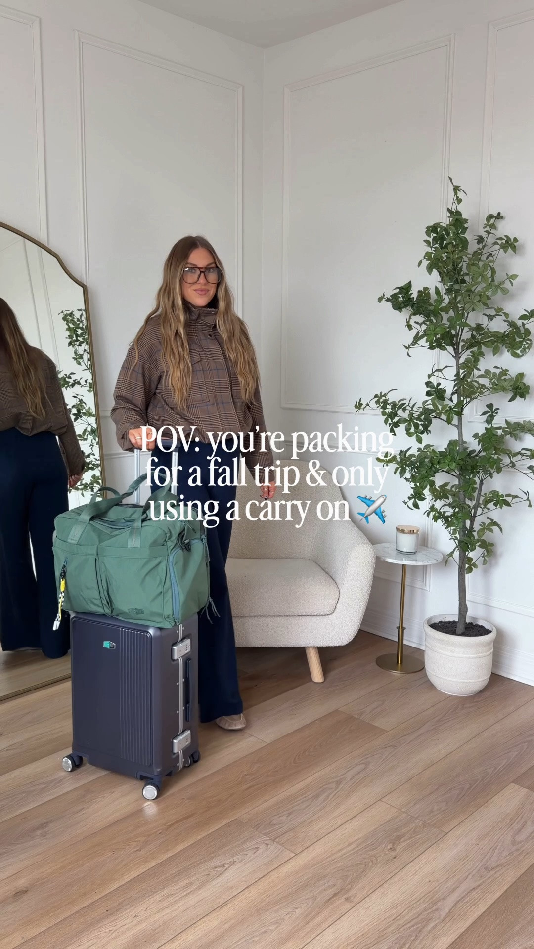 Packing with a carry-on only w/ @bagsmart_official ✈️🫡 Comment SHOP below & I’ll send ya my new favorite suitcase & duffle! 

Fall trip packing with my BAGSMART hard shell carry-on suitcase + travel duffle bag 🍂 Sharing how I pack for a weekend getaway using carry-on luggage only🙌🏼 

#ad #paidlink #bagsmartpebble #bagsmartluggage #carryonpacking #falltravel
