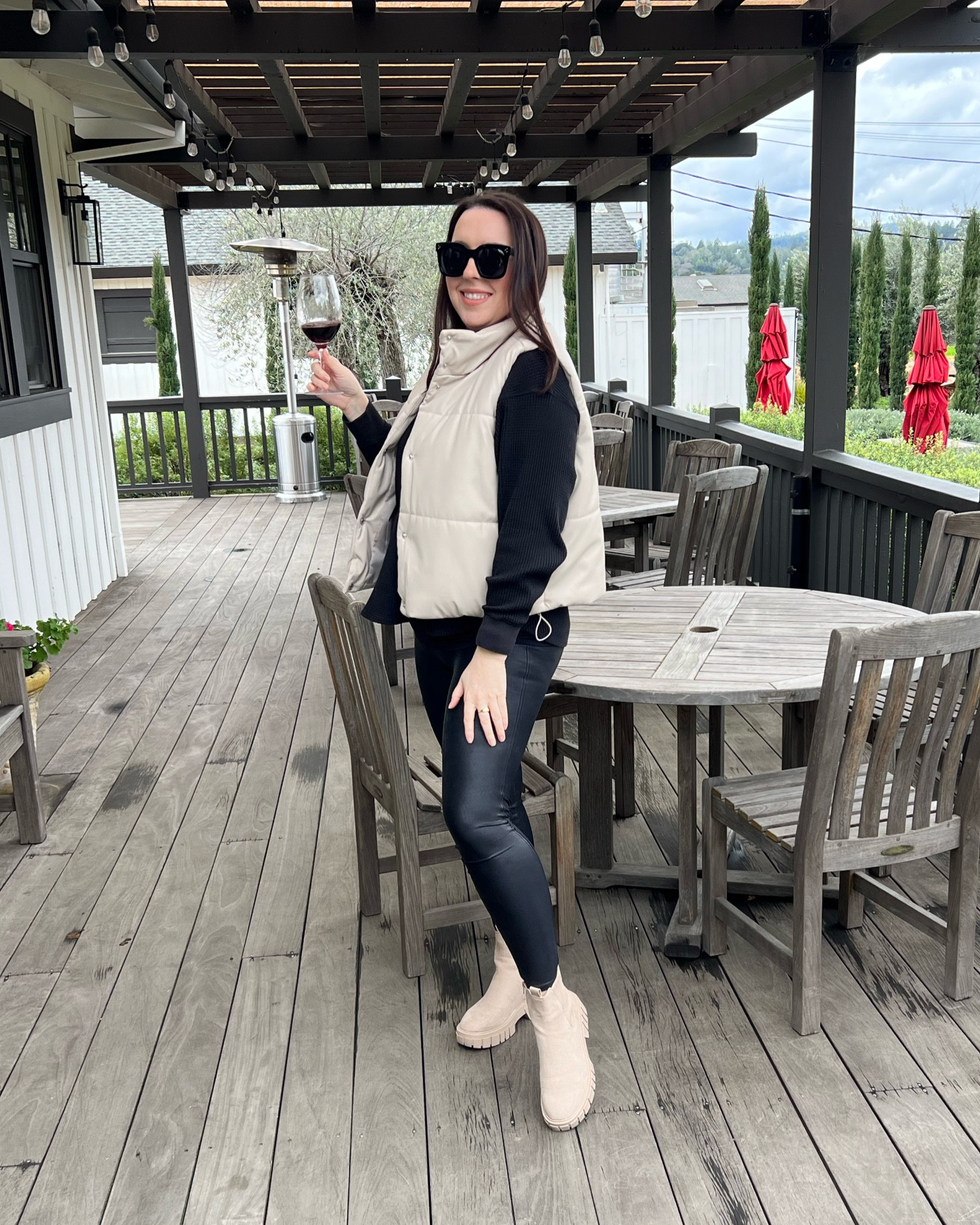 Winter outfit / faux leather leggings / beige puffer vest / waffle shirt / beige ankle boots / midsize outfit 

#LTKshoecrush #LTKMostLoved #LTKmidsize