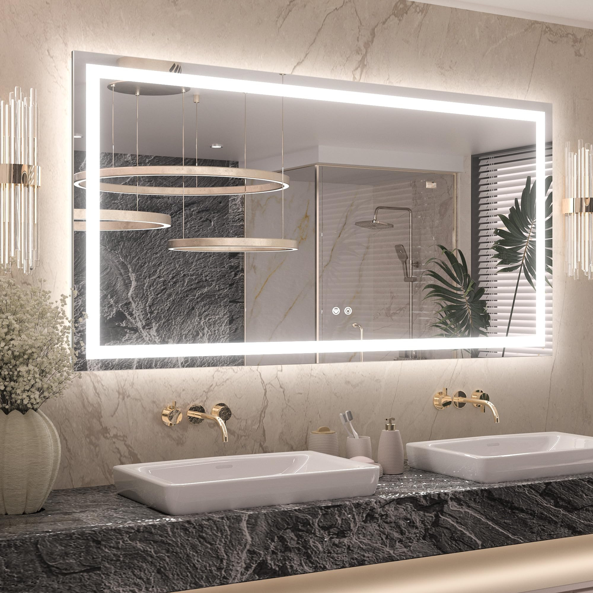 Keonjinn LED Bathroom Mirror 55 ” x 30 ” with Frontlit & Backlit, Lighted Mirror for Bathroom... | Amazon (US)