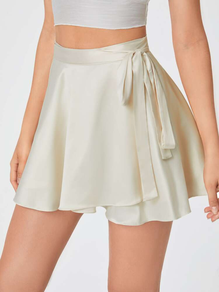 SHEIN Tall Solid Belted Satin Wrap Skirt | SHEIN