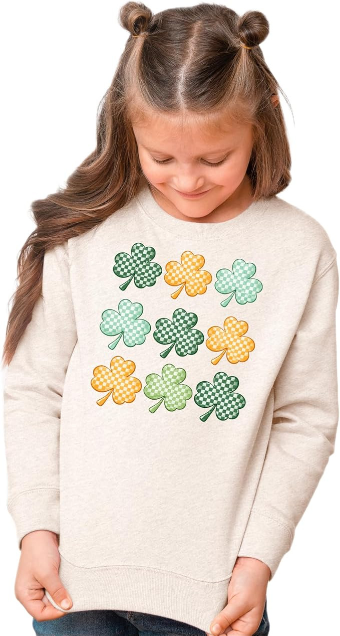 Toddler Shamrock Sweatshirt St Patricks Day Clover Pattern Green Gold Kids Pullover | Amazon (US)