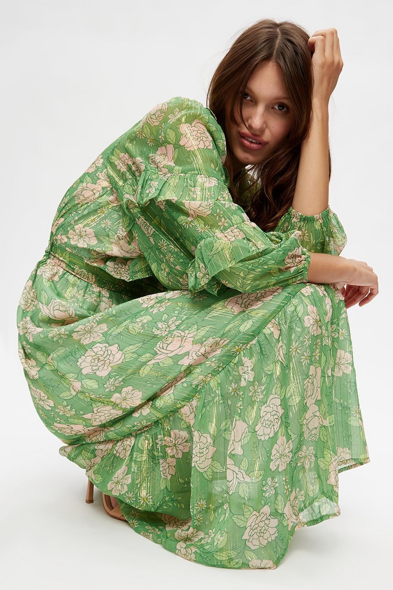 Buy Large Green Floral Ruffle Midaxi for GBP 45.00 | Dorothy Perkins UK | Dorothy Perkins (UK)