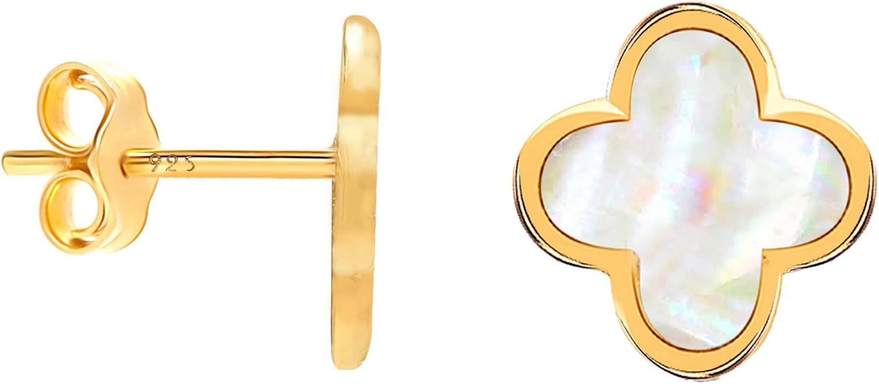 LeCalla 925 Sterling Silver Stud Clover Earrigns - Mother of Pearl 14K Gold-Plated Stud Earrings ... | Amazon (US)