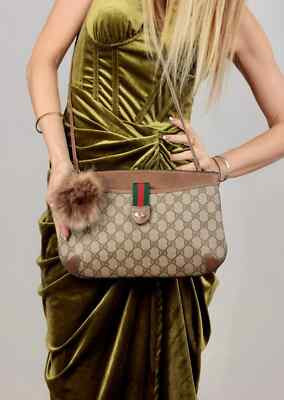 GUCCI Authentic Sherry Line Canvas Vintage Crossbody Bag - Medium Bag - GG | eBay US