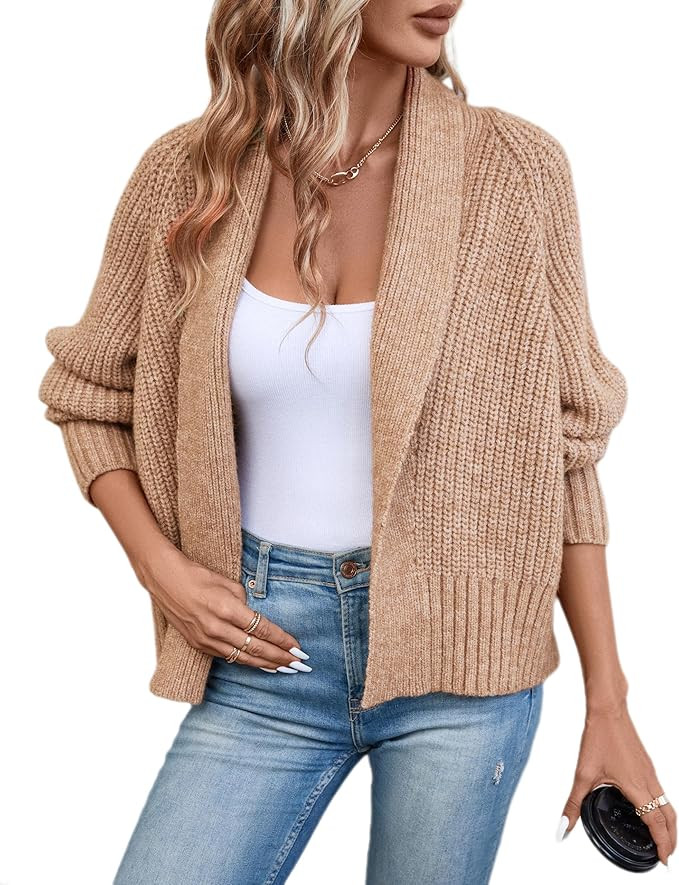 Women's Cardigan Sweaters Fall Winter Open Front Batwing Long Sleeve Shawl Neck Chunky Knit Loose... | Amazon (US)