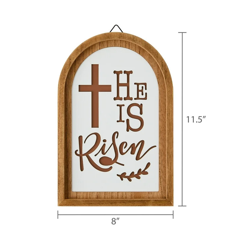 He Is Risen Decorative Hanging Sign, Brown and White, 12" x 8", Easter by Way To Celebrate | Walmart (US)