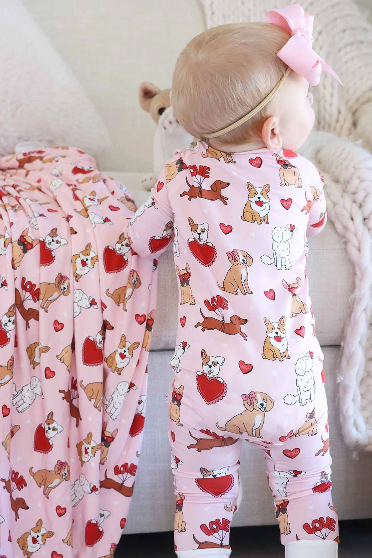 Pups & Kisses Convertible Zip Romper | Pink | Caden Lane